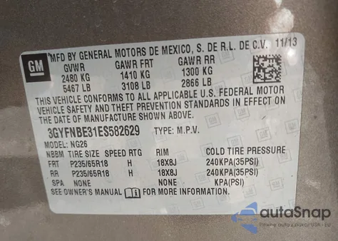 2014 Cadillac Srx Luxury Collection z USA, uszkodzony, nr VIN 3GYFNBE31ES582629